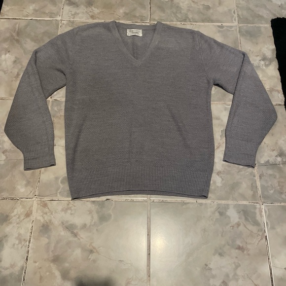 Vintage Christian Dior V-Neck Sweater Mens Medium Gray Long Sleeve Pullover Knit